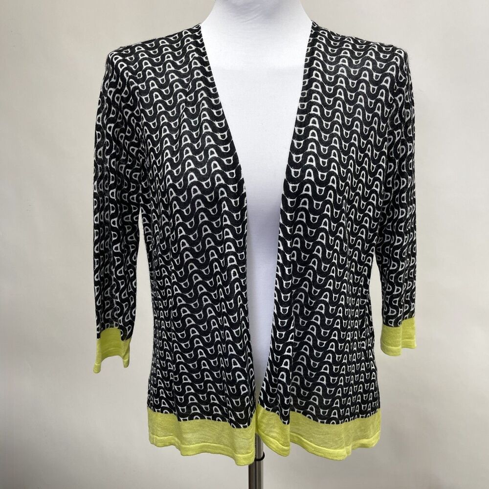 Chico's Women's Cardigan Sweater Size 2 Large 12 Black White Lime Green